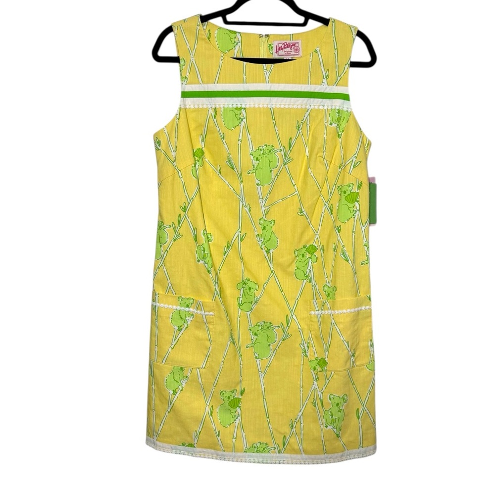 Lilly Pulitzer Dress Size 12 Worth Shift Koala Print Yellow Green NWT